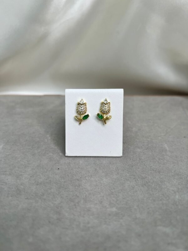 areteRosaPerlas Aretes - Tulipan Dorado con Verde