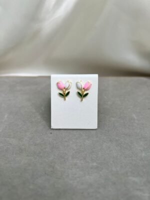 Aretes - Tulipan Rosa con Blanco