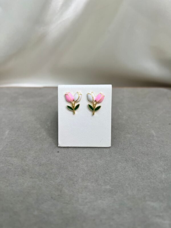 Aretes - Tulipan Rosa con Blanco